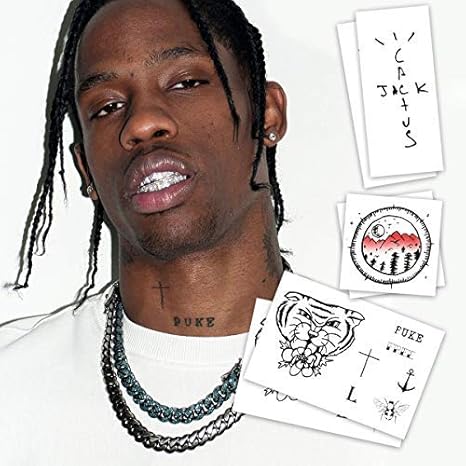 Amazon Com Travis Scott Temporary Tattoos Set Of 2 Skin Safe Made In The Usa Removable Beauty