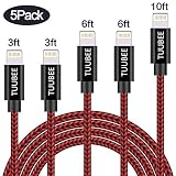 TUUBEE MFi Certified 5Pack[3/3/6/6/10FT] Nylon Braided Cell-phone Charging Cable USB Fast Charging & Syncing Long Cord,iPhone Charger Compatible iPhone XS/Max/XR/X/8P/8/7/7P/6/6P/iPad/iPod (Black&Red)
