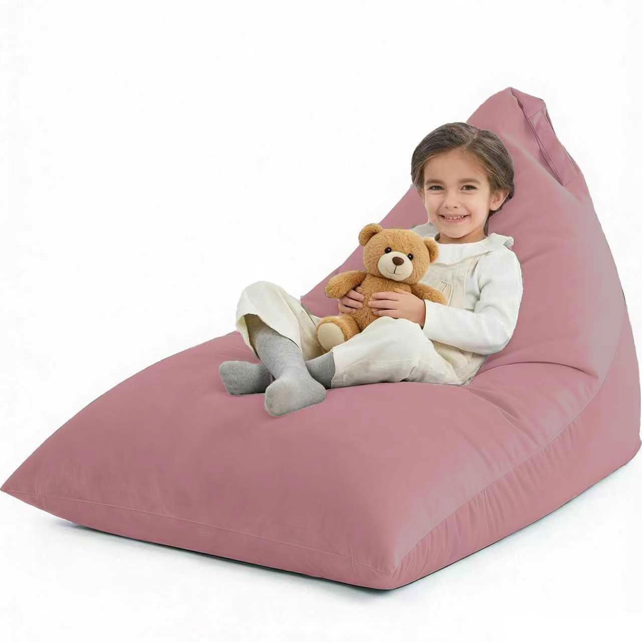Nobildonna 4ft Bean Bag Chair Cover (No Filler) for Adults, 400L Extra Large Triangular Beanbag Chair Cover, Washable Beanbag Without Filling Ultra Soft Lazy Sofa Premium Velvet Cover (Pink)