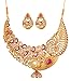 Touchstone Indian Bollywood White Rhinestone Fuchsia Pink Ethnic Wire Work Pretty Peacock Motif Bridal Designer Jewelry hasli Necklace Set for Women in Antique Gold Tone