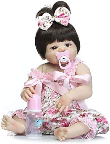 NKol Reborn Baby Girl Dolls Full Silicone Vinyl Body Real Looking Newborn Toy Colorful Dress, 22inch Weighted Baby Doll