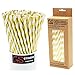 Gold Metallic Striped Drinking Paper Straws Biodegradable for Wedding Party Valentines Day Christmas Baby Shower Box of 100