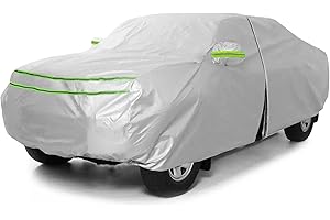 QUYDDC Full Surround All Weather Thicked Car Cover Universal Fit for Pickup Truck Body Length 230"to 260", Waterproof Snow Proof UV Proof Scratch Proof Bird Proof Excrement with Zipper Cotton -Silvery