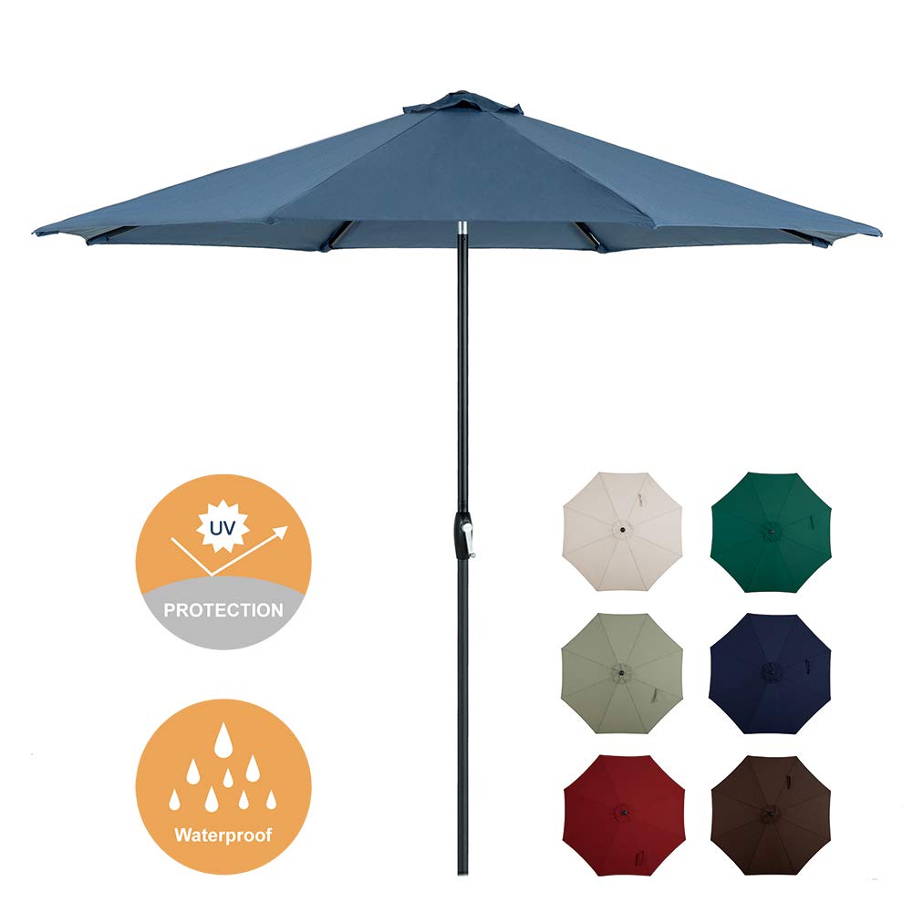 Tempera 10 Ft Patio Umbrella Outdoor Garden Table Umbrella with Crank and Auto-Tilt Function, 8 Steel Ribs in 200G Marine Olefin