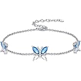 Wildari Butterfly Birthstone Charm Link Bracelet 925 Sterling Silver Butterfly Bracelet with 12 Months Birthstone Birthday Jewelry Gifts for Women Mom Her,Chain Length 7"+2" Extend