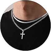 Zocomi Cross Necklace for Men Boys, Stainless Steel Layered Cuban Link Herringbone Chain Cross Pendant Christian Fashion Jewelry Gifts 16-24 Inches
