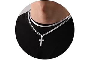 Zocomi Cross Necklace for Men Boys, Stainless Steel Layered Cuban Link Herringbone Chain Cross Pendant Christian Fashion Jewelry Gifts 16-24 Inches