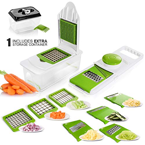 Vegetable Chopper with 7 Interchangeable Stainless Steel Blades Send Storage Container & Cleaning Brush Multi-functional Adjustable Vegetable Slicer Dicer for Onion Potato Tomato Fruit Masthome - Thumbnail 7