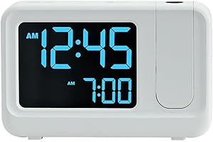 UrbanHui Projection Clock 180° Rotating LCD Alarm Clock with Time Date Temperature Humidity Display Touch Control Multifuncti