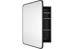 AGDULL Bathroom Wood Black Cabinet with 20''x30'' Black Metal Frame Curved Mirror, Recessed Medicine Cabinet, Bathroom Storage Cabinet