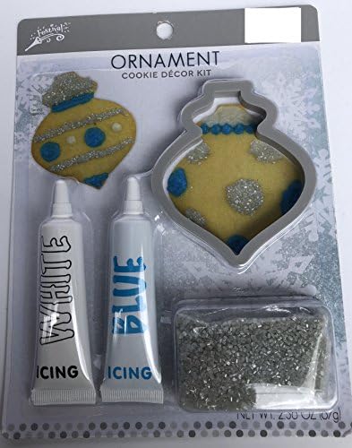 Ornament Cookie Decorating Kit, Includes Cookie Cutter, White Icing, Blue Icing, and Silver/White Glitter Sprinkles