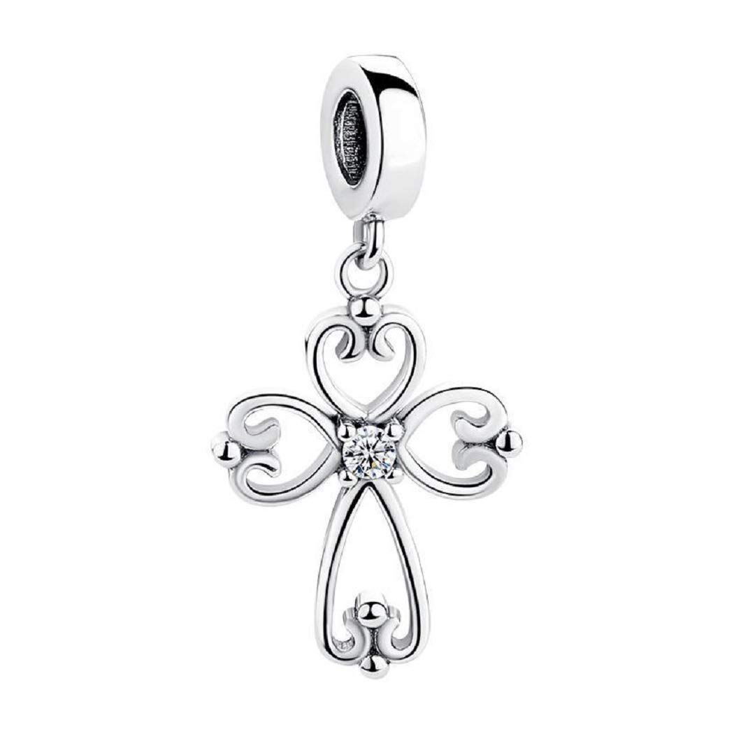 FeatherWish Holy Cross Crucifix Charm 925 Sterling Silver Faith Family Love Dangle Pendant Charm Fits And Compatible With Pandora Bracelets Gift For Friend Wife Mum Sister Nan
