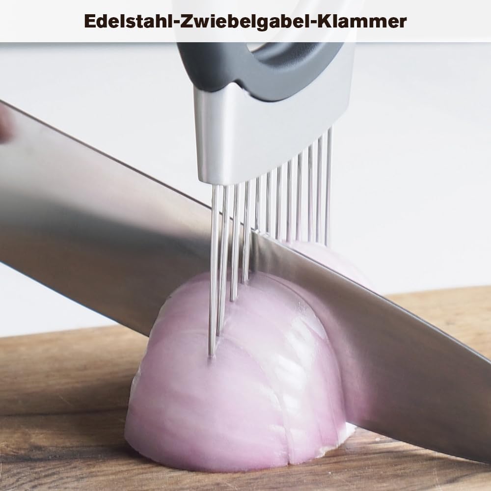 Schneiderhalter für Zwiebeln aus Edelstahl, 2025 Neuest zwiebelschneider, zwiebelschneider manuell zum Schneiden Tomate Zwiebel Schneidehilfe (1) 6