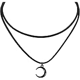 Lusofie Gothic Boho Crescents Moon Necklace for Women - Layered Black Moon Choker, Adjustable Mystical Witchy Jewelry Gift for Her, Christmas Birthday Valentine’s Day