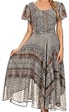 Sakkas Mila Long Corset Embroidered Cap Sleeve Dress With Adjustable Waist