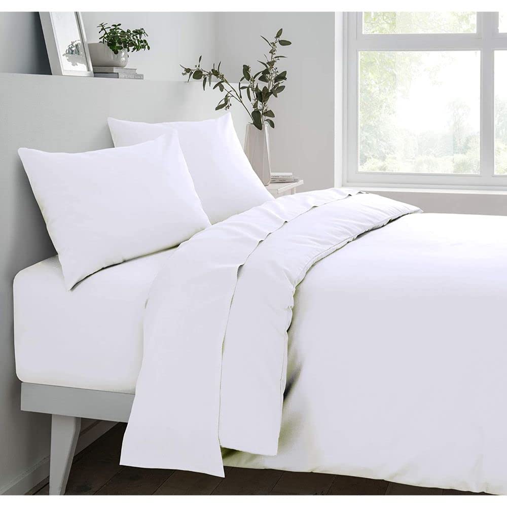 Sleepdown Fitted Sheet Super Soft Easy Care Polycotton Bed Linen - White - Single