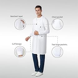 xizonyu Professional Lab Coat for Men，White long