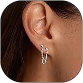 Sparkling Crystal Drop Dangle Piercing Earrings for Women Gold Plated Tassel Chain Double Sided Stud Earrings Minimalist Zirconia Jewelry Gifts