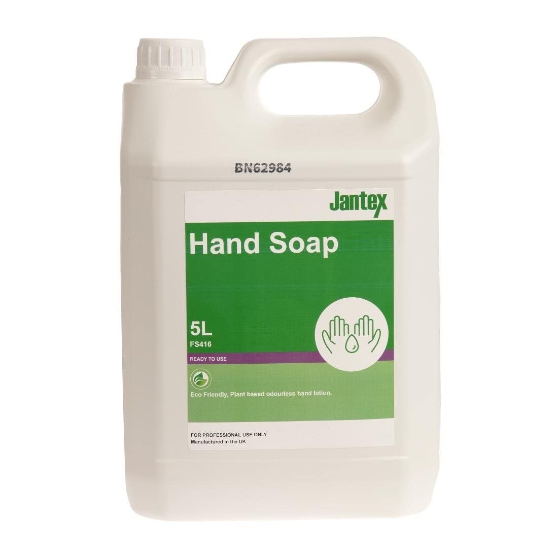 Jantex Green Hand Soap Lotion Refill 5Ltr - Plant-Based, Non-tainting, Odourless Solution, Ideal for Food Prep FS416