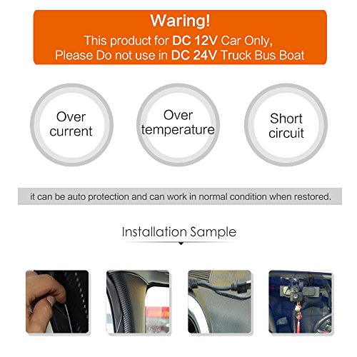 HitCar Car Hard Wire Power Cord Extension Cable Charger Kit Dual USB Female Plug DC 12V to 5V 3A 15W Power Inverter Regulator Converter for GPS Tablet Phone PDA DVR Camcorder VCR Recorder Camera