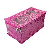 Kuber Industries Jewellery Box with 10 Transparent Pouches (Pink)