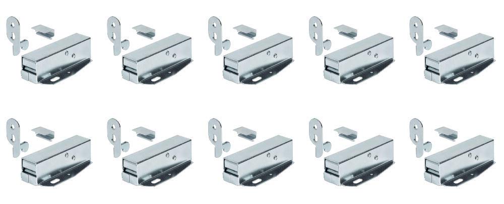 x10 Tutch Latch Automatic Spring Catch for Press to Open Cupboard Doors and Loft Attic Hatches, Bright Galvanised Steel, Counterpiece + Catch
