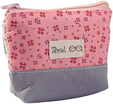 HYJM Women Fashion Mini Canvas Floral Coin Purse Keys Bag Wallet (Pink )