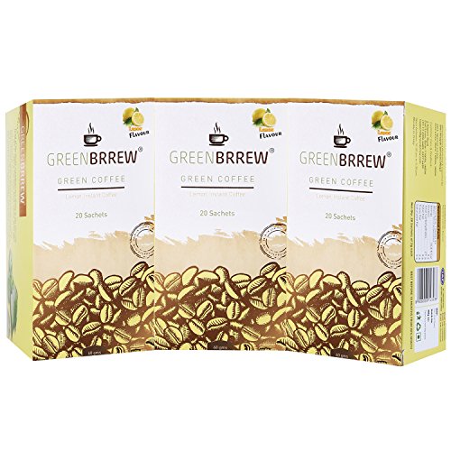 Greenbrrew Healthy 100% Natural Lemon Instant Unroasted Green Coffee Beans Extract - Each Pack 60g (20 Sachets PP) - Pack of 3