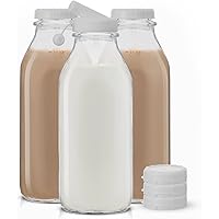 JoyJolt Glass Milk Bottles with Lids and Pourer – 32 Oz, 3 Pack Airtight Heavy Duty Reusable Glass Bottles, Leakproof, BPA-Fr