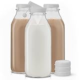 JoyJolt Glass Milk Bottles with Lids and Pourer