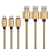 Galaxy S7 Charger,Pack-3 6ft 2m Extra Long Braided Fiber Universal Micro USB Charger Cord Android Phone Charging Cable for Samsung Galaxy S7 S6 Edge C5 LG G4 HTC M9 Moto X (Gold)