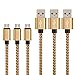 Galaxy S7 Charger,Pack-3 6ft 2m Extra Long Braided Fiber Universal Micro USB Charger Cord Android Phone Charging Cable for Samsung Galaxy S7 S6 Edge C5 LG G4 HTC M9 Moto X (Gold)