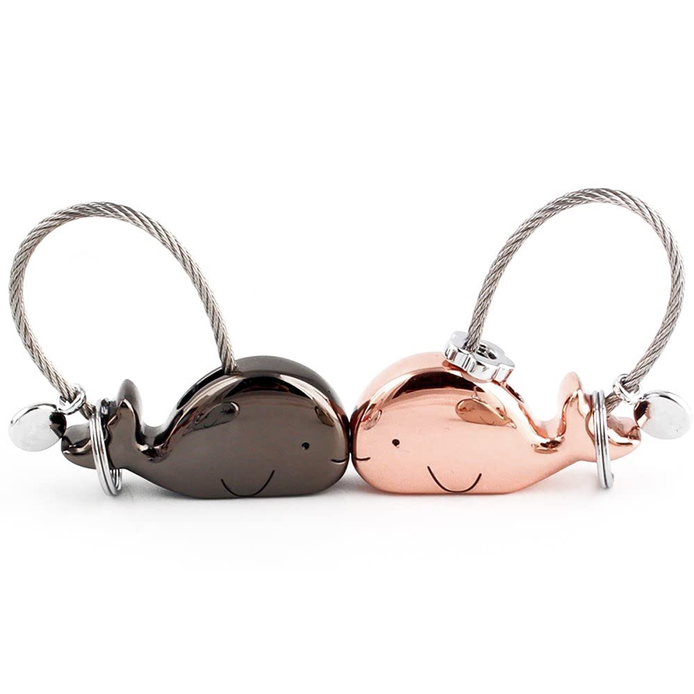 DOJoykey Keychain 1 Pair Whale Shape Couple Keyring with Magnetic Mouth,Perfect Valentines Day, Birthday, Wedding Gift for Girlfriend Lover, Zinc Alloy Shiny Black&Rose Gold