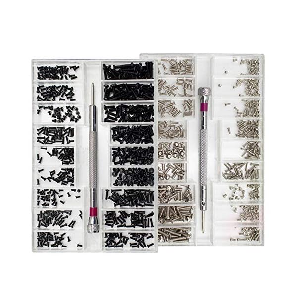 Nsiwem Mikroschrauben 2 Kartons Kleine Schrauben Set Edelstahl Winzige Reparaturschrauben Set 18 GrÃ¶Ãen mit Schraubendreher fÃ¼r Brillen Laptop Uhren Bequemes Tragen(Silber und Schwarz)