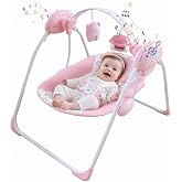 Enborbabe Baby Swing for Infants, Portable Infant Swing with Music | 6 Songs &amp; 3 Volume Levels, 5 Swing amplitude, 3 Auto-Timer Settings, Indoor Outdoor Use, 0-9 Months Up to 20 lbs
