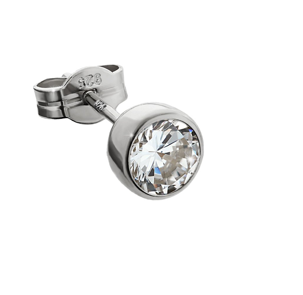 SET NKlaus 2x single stud earrings silver 925 rhodium plated 5,5 zircon LADIES MEN 40482