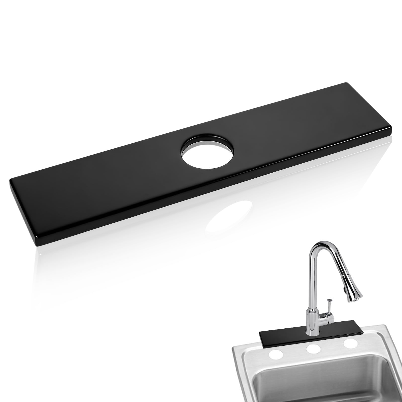 Photo 1 of Faucet Plate Matte Black Base Plate 10 Inch Sink Hole Escutcheon Cover Stainless Steel Faucet Deck Plates for 1 or 3 Hole Bathroom Kitchen Vanity Sink Faucets
