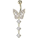Pierced Owl 14GA 316L Stainless Steel CZ Crystal Butterfly with Dangling Crystals Belly Button Ring