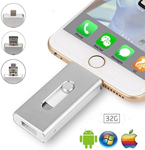 32GB iPhone Flash Drive U Disk - USB,Micr USB and Lightning Tripe Interface(3 in 1) Thumb Drive, Memory Stick for Apple IOS Android Computers (silver)