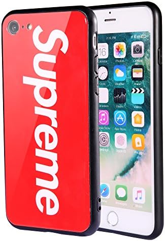 Munfa Supreme Logo Phone case Compatible with iPhone 8 / iPhone 7 (4.7 inch), Tempered Glass Back Cover Plus TPU Frame Hybrid Shell Slim Case for iPhone 8, iPhone 7 (Supreme Box Logo)
