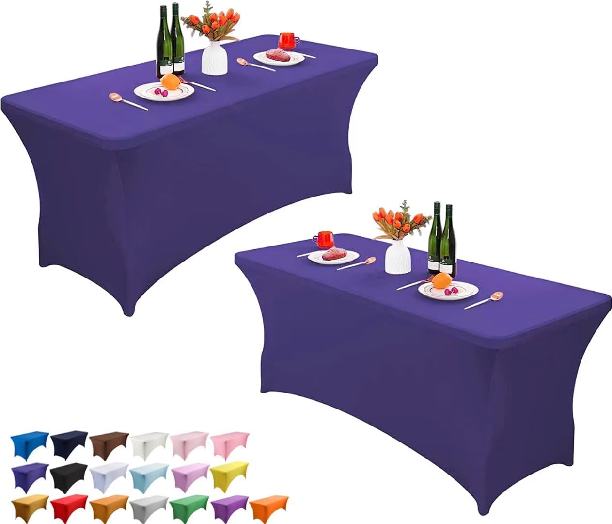 Wolfway 2 Pack 8FT Stretch Spandex Table Cover Washable and Wrinkle Resistant Kitchen Spandex Tablecloth Fitted Rectangular Table for Party,Banquet,Weddings,Cocktail and Festival