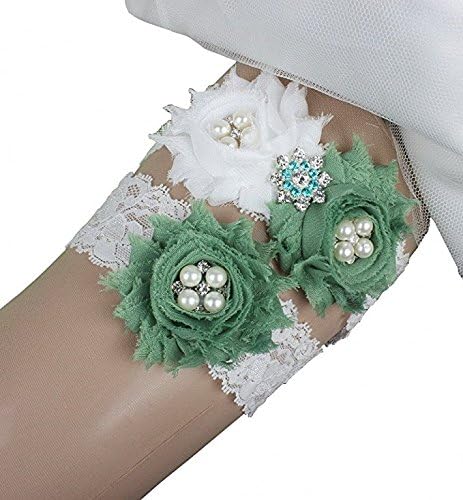 Prettybabyonline Women's Wedding Garter Set For Bride Floral Bridal Leg Garter Belt Plus Size (XXL, Oliver Green)