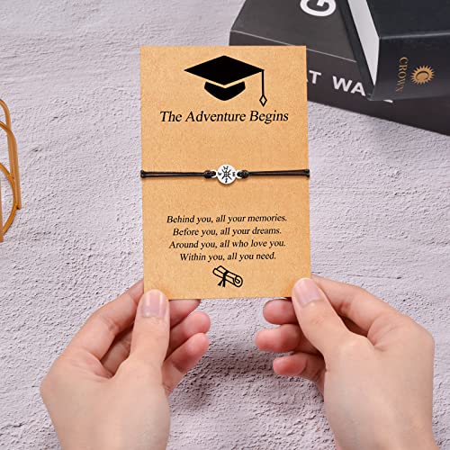 YELUWA 10/20 Pcs Graduation Gift For Him/Her, 2025 College Master Doctor Collège Graduation Bracelet Adjustable Adventure Begins Compass Bracelet For Colleagues Class Friend Son Daughter Girl