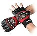 Steampunk Gothic Gloves Mens Vintage Geuuine Leather Captain Fingerless Mittens (Red)