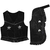 Showman Childrens Black or Brown Suede Leather Western Vest &amp; Chaps Set