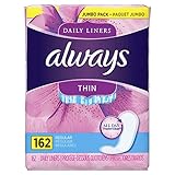 Always Thin Unscented Daily Liners, Wrapped, Regular Absorbency, 162 Count