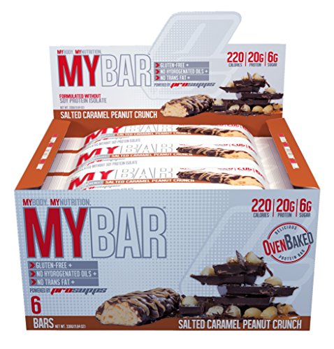 Pro Supps MYBAR Delicious Oven Baked Protein Bar (Salted Caramel Peanut Crunch), 20g Protein, Only 6g Sugar, Gluten-free, No Trans Fat, Healthy on-the-go Snack. 6 Count, Net WT 1.94 ounces