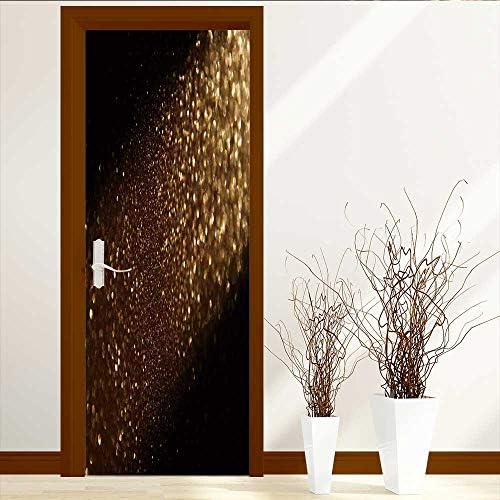 Homesonne Art Decor 3D Door Wall Mural Wallpaper Stickers Glitter Vintage Lights Gold and Black defocused Door Wall Mural Wallpaper Stickers W38.5 x H79