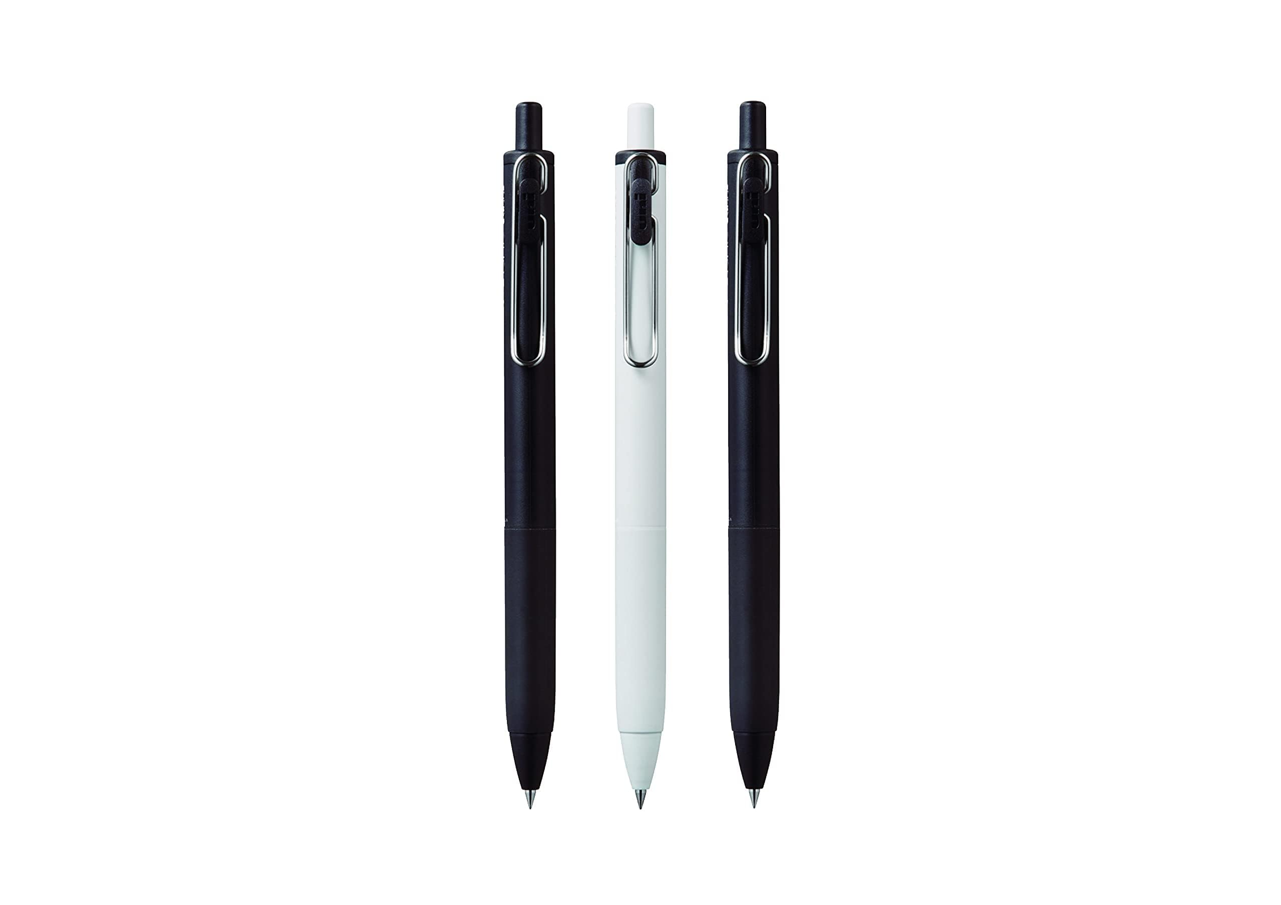 Uni-Ball UMN-S-05 Retractable Gel Ink Rollerball Pens - 0.5mm Tip Nib - White Barrel - Black Ink - Pack of 3