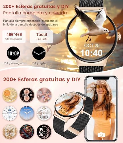 Women's Smart Watch with Bluetooth Call, 1.43 Inch AMOLED Ultrathin, 120+ Sports Modes, Message Reminder, Female Function, 24H Heart Rate Monitor, Sleep Monitor, Calories, Pedometer, Android iOS